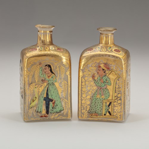Pair of Mughal Gilt Glass Bottles
